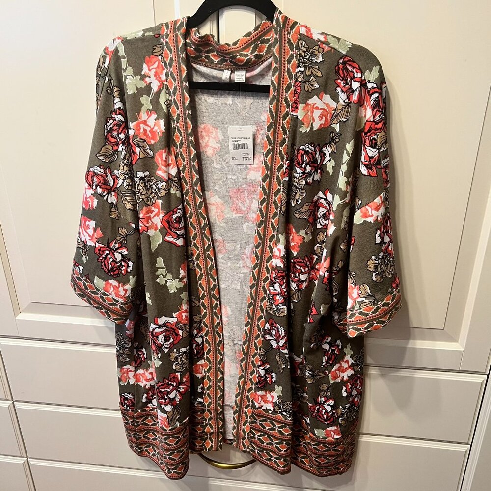 C EST 1946 Chic Luxury Resort‎ ¾ Sleeve Floral Contrast Cardigan (Size 22/24W)